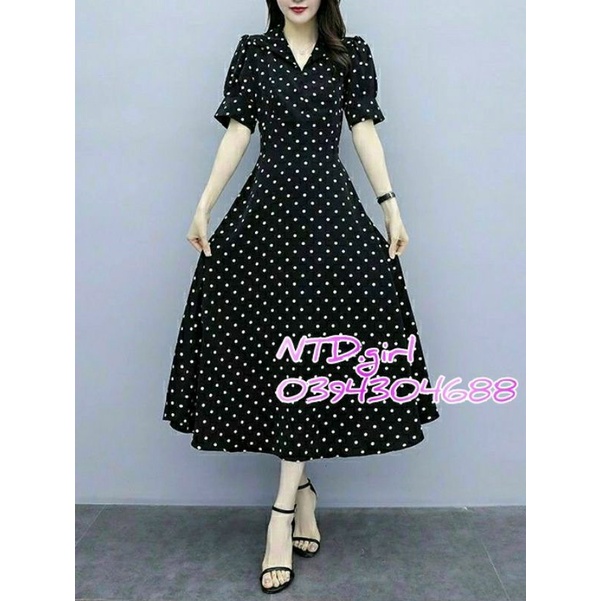 Hàng nhập - Đầm dáng xòe vintage chấm bi, váy lụa xòe dự tiệc hay dạo phố đều rất xinh