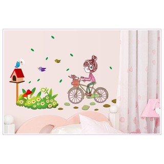 Decal dán tường cô bé đạp xe 2 EB103