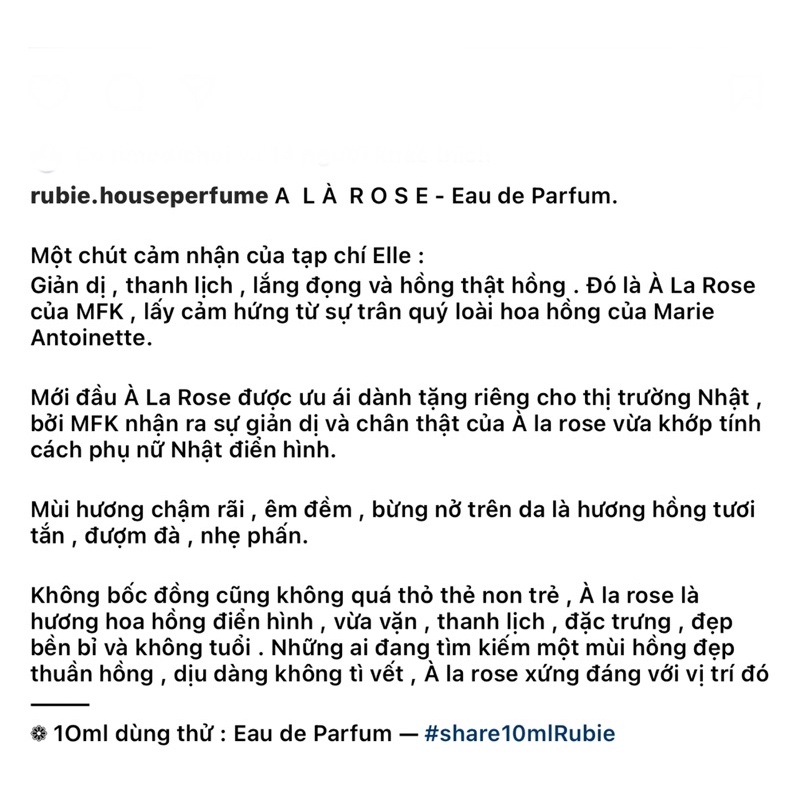 MFK - A LÀ ROSE • Eau de Parfum - 10ML Nước Hoa Chính Hãng