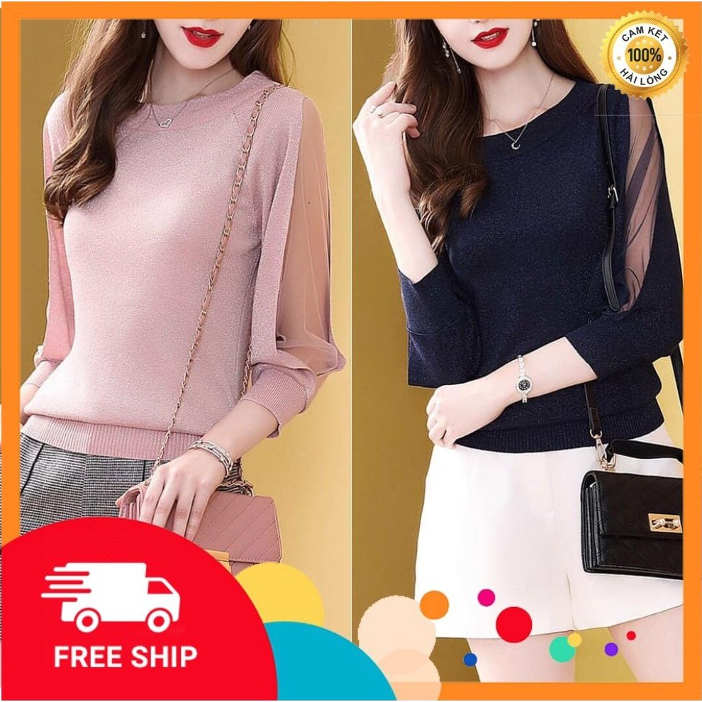 Áo len kim tuyến tay phối ren