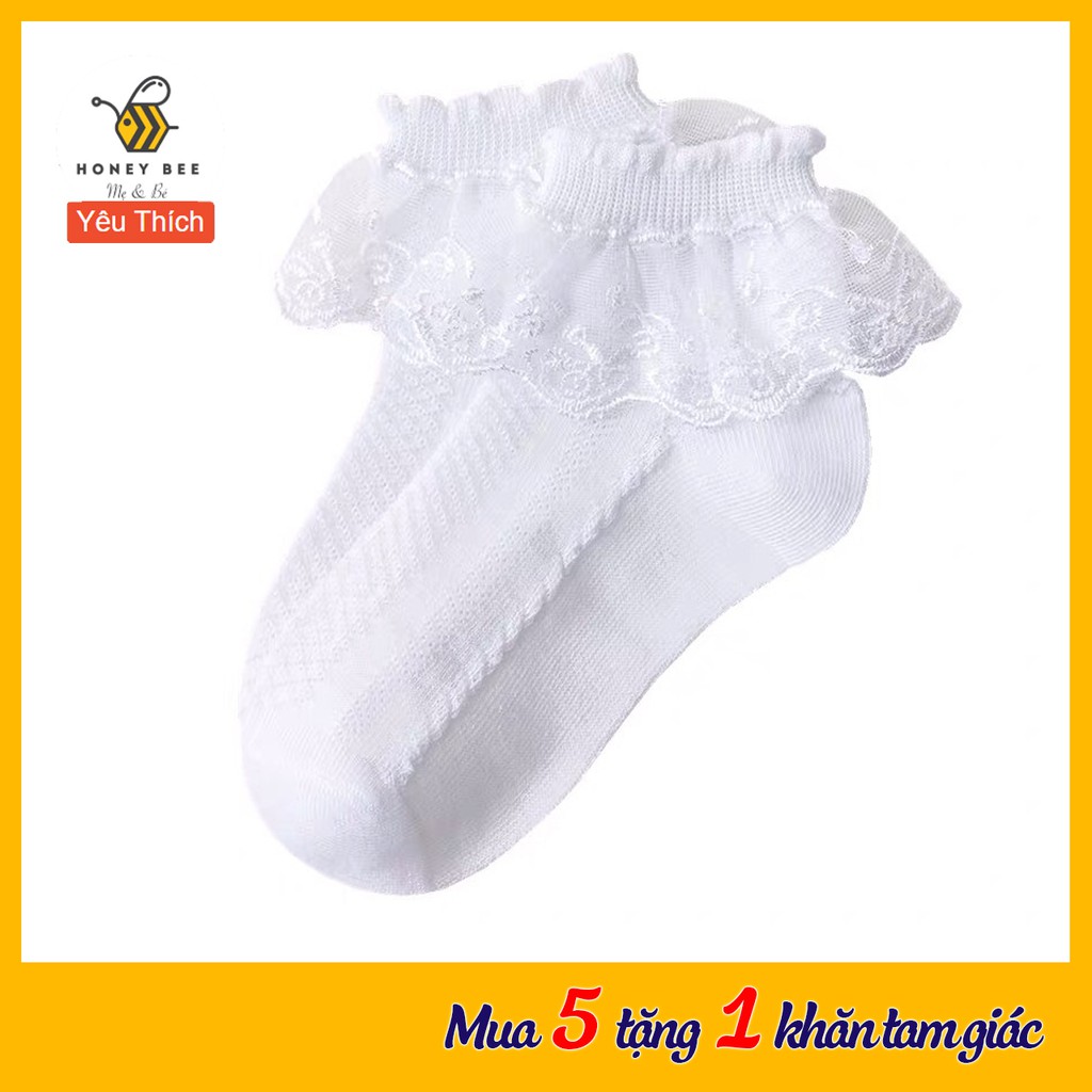 Tất/Vớ công chúa cổ ren ngắn cổ bé gái 0-1 tuổi chất cotton cực đẹp