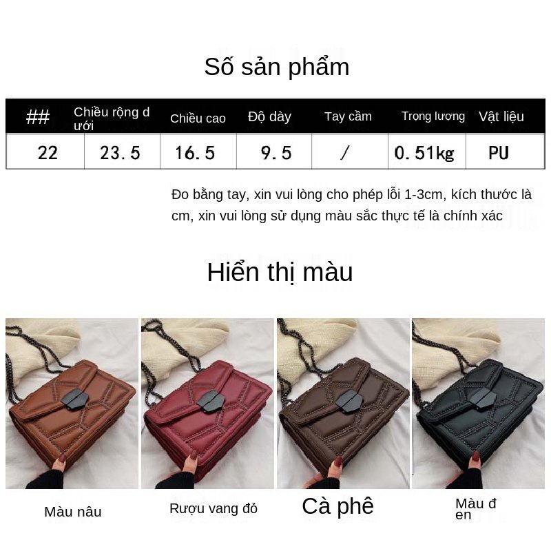 Túi Đeo Chéo Hình Vuông Cỡ Nhỏ Đính Đinh Tán Phối Dây Xích Thời Trang Mùa Đông Cổ Điển Cho Nữ