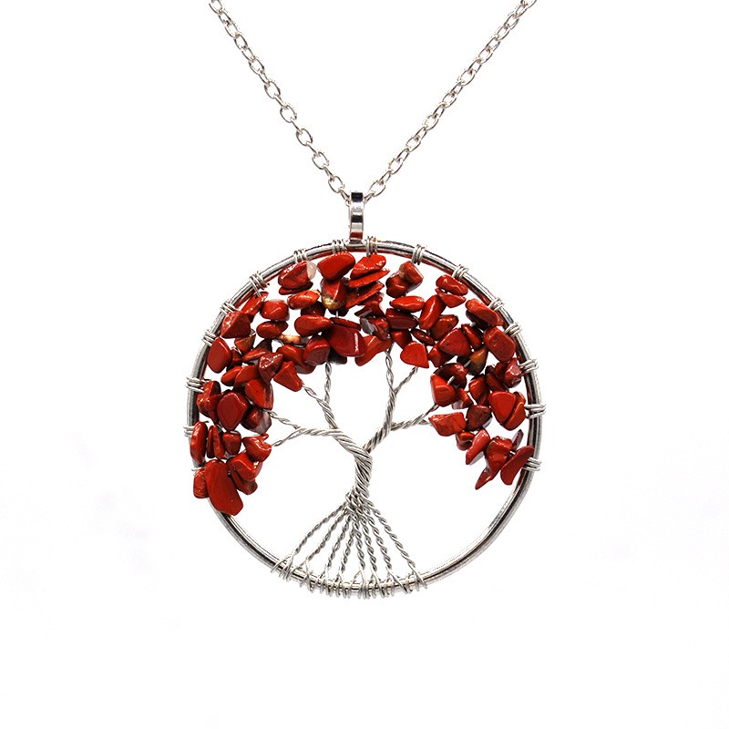 Dây Chuyền Mặt Đá Phong Thủy Thanh Tẩy Red Agate Tree Three Chữa Bệnh Trang Sức