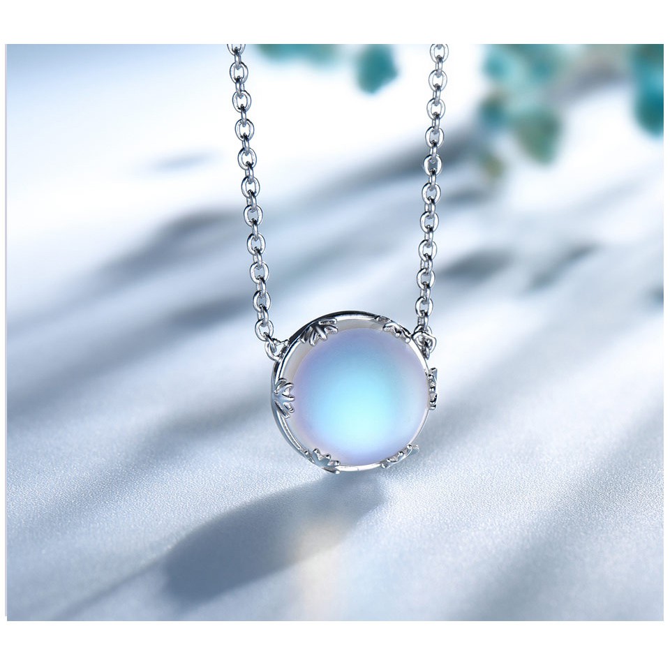 Dây chuyền mặt đá mặt trăng hình tròn màu xanh lam đẹp mắt hợp thời trang