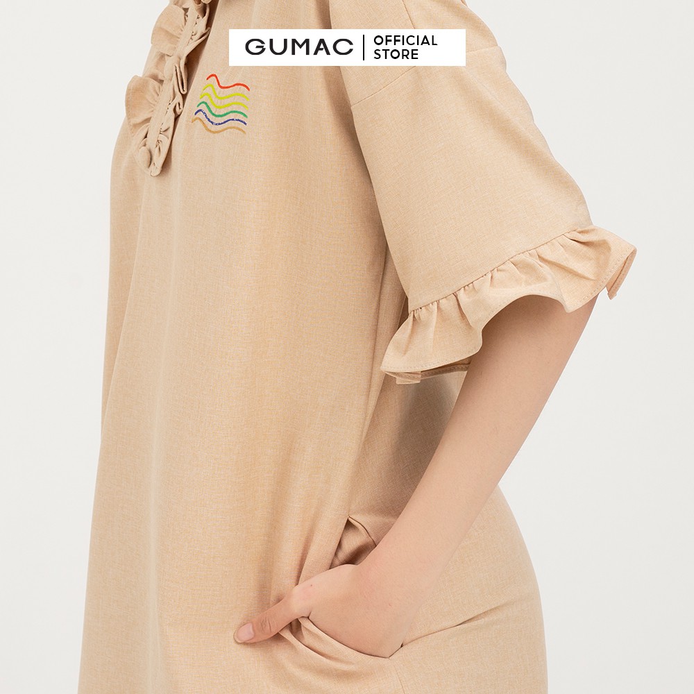 [Mã WABRGULUV giảm tới 100K đơn 249K] Đầm suông nữ tay bèo GUMAC phong cách năng động, hàn quốc màu be DB437 | BigBuy360 - bigbuy360.vn