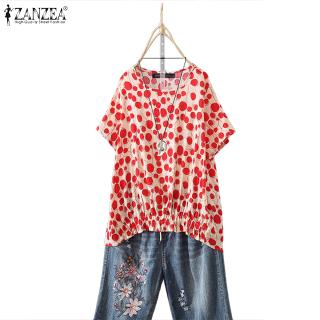 Áo Kiểu Zanzea Ngắn Tay Cổ Tròn Họa Tiết Chấm Bi Dễ Thương Cho Nữ