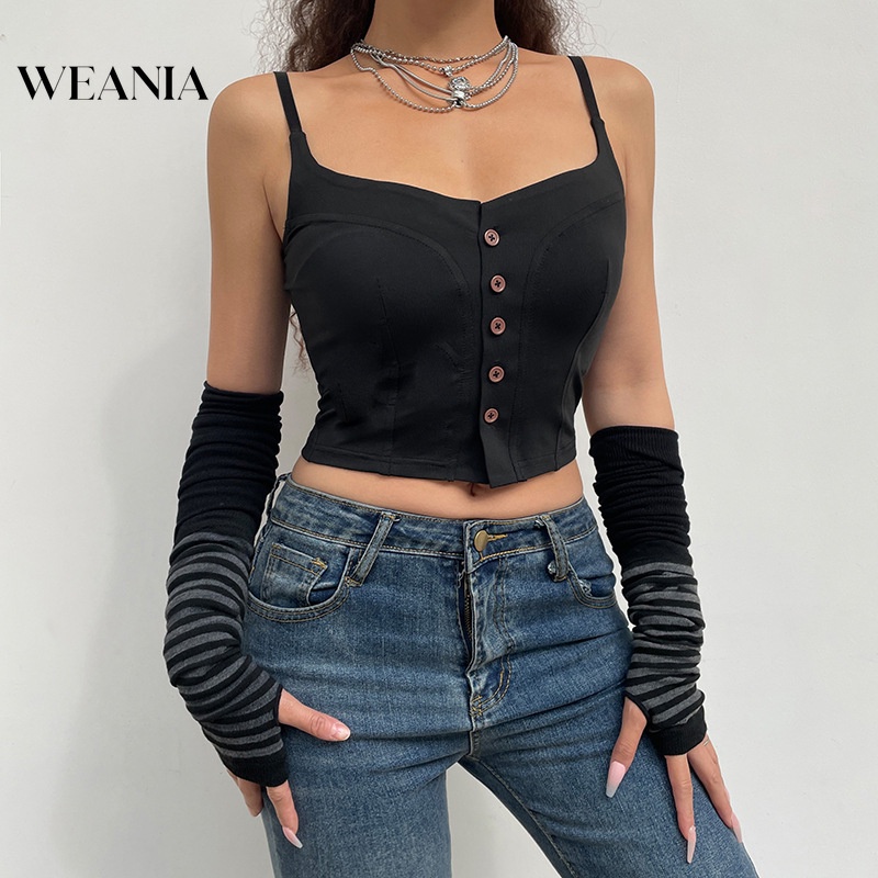 Áo Croptop Dáng Ôm Cài Nút Thời Trang Mùa Hè Quyến Rũ Cho Nữ D0322