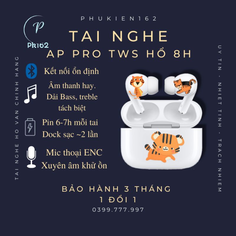 Tai nghe Bluetooth TWS Pro 1562F ANC Chống ồn - Xuyên âm - Cảm biến hồng ngoại - Bóp đuôi tai chuyển bài