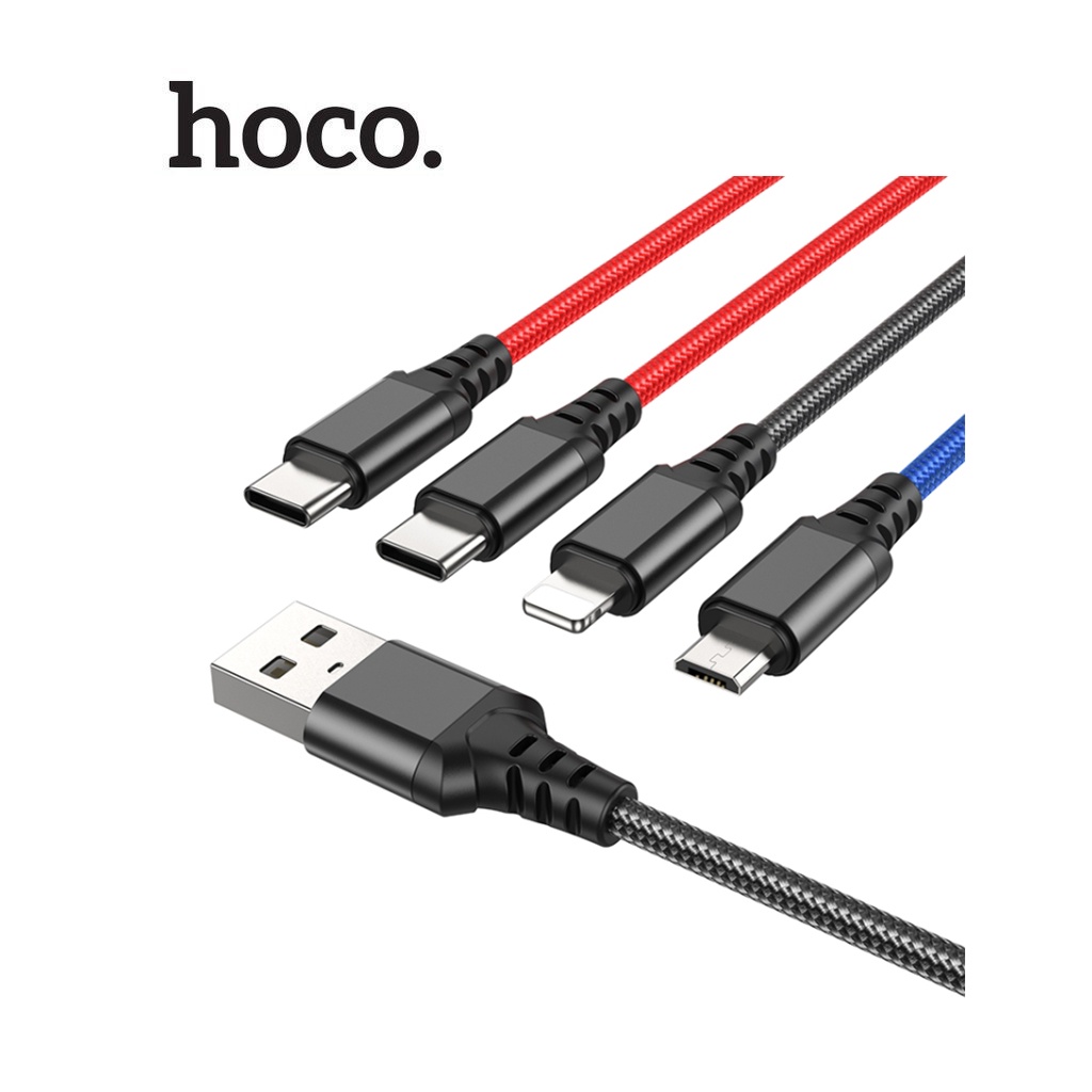 Cáp sạc đa năng 3 màu Hoco X76 4-in-1 2Type-C + Lightning + Micro hổ trợ sạc 2.0A dây dù siêu bền dài 100cm (3 MÀU)