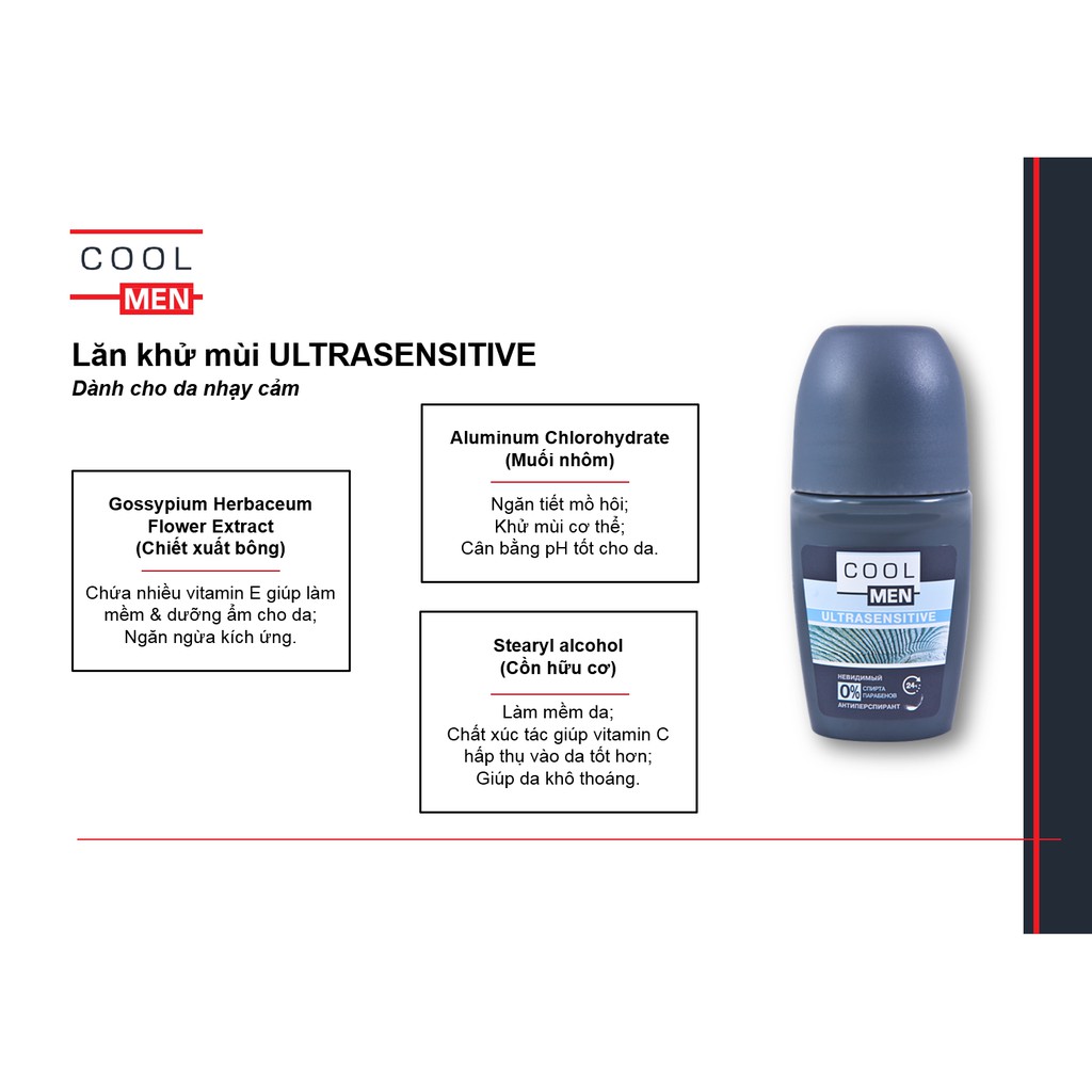 Lăn khử mùi cho nam Cool Men ULTRASENSITIVE dành cho da nhạy cảm 50ml - BioTopcare Official - TN189