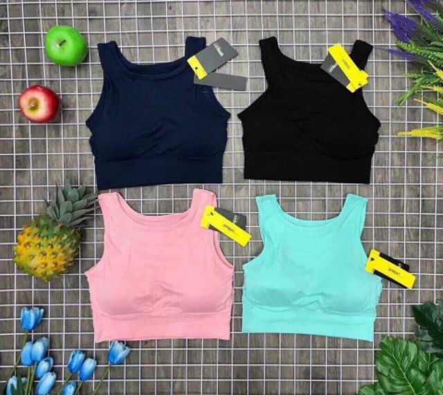 áo tập gym bra croptop nữ phối lưới vai siêu xinh