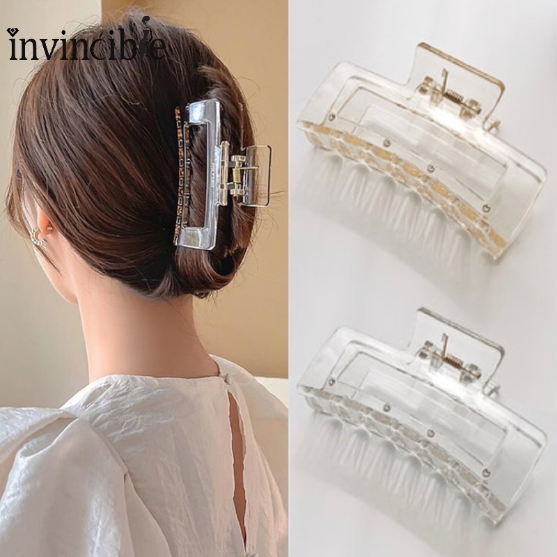 Kẹp Tóc Càng Cua Bằng Acrylic Trong Suốt Thiết Kế Kiểu Hình Học Thời Trang Cho Nữ