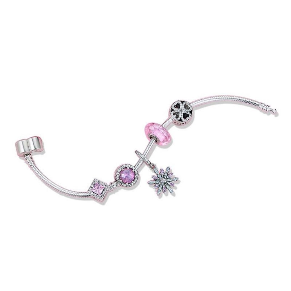 Vòng Tay Pandora Mạ Bạc 925 Mặt Hình Bông Tuyết Xinh Xắn Cho Nữ