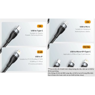 Cáp sạc nhanh 3 đầu Baseus One-for-three 5A