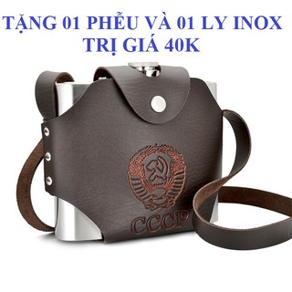 Bình đựng rượu inox CCCP 1 lít Hip Flask bao da độc đáo