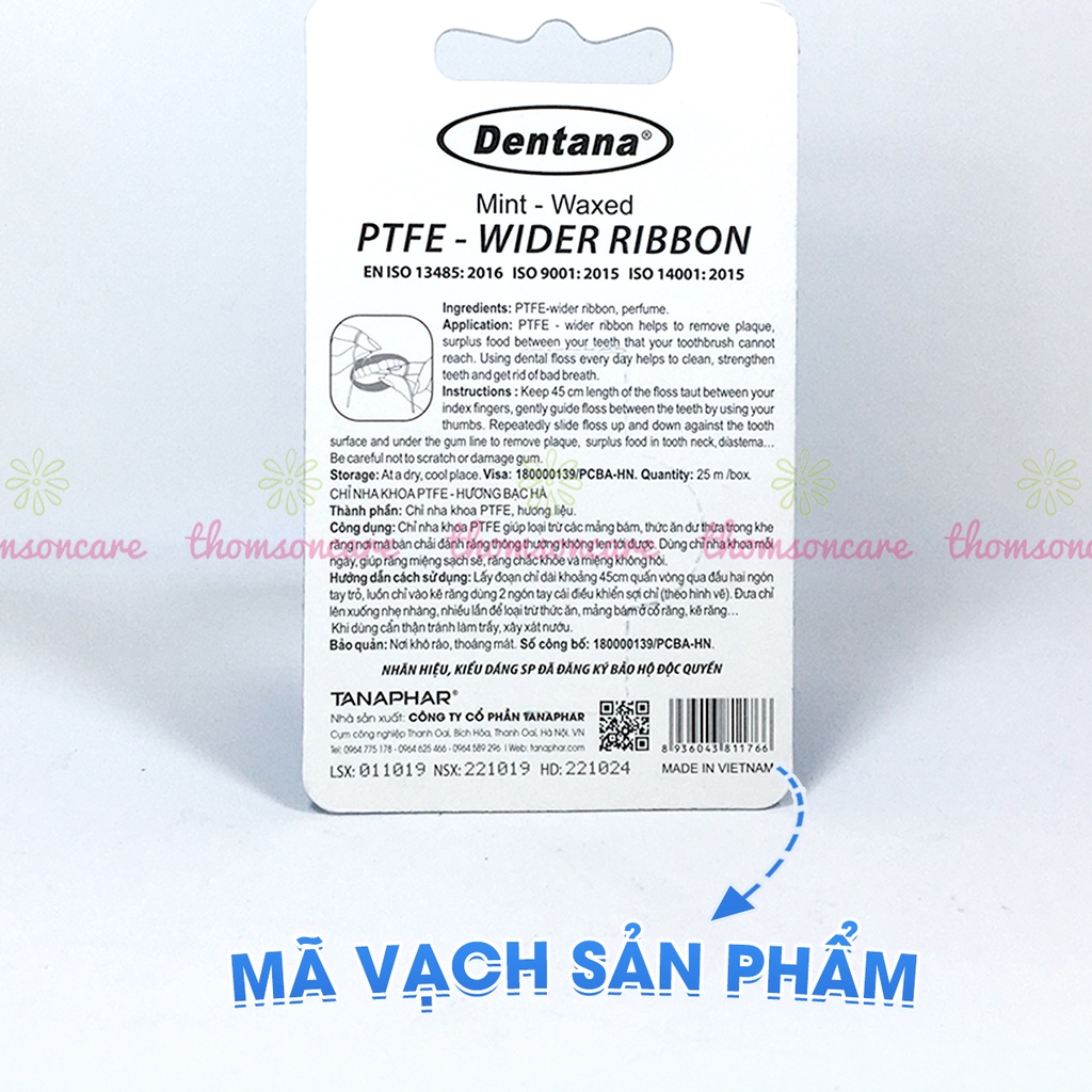 Chỉ nha khoa Dentana hương bạc hà - Chỉ cuộn kẽ xỉa răng vệ sinh chăm sóc răng miệng sau ăn