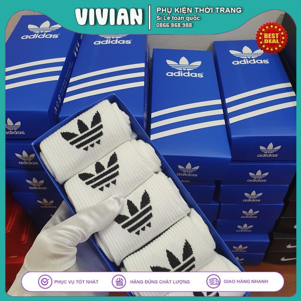 Tất Vớ ADIDAS 3 SỌC Cổ Cao Hộp COMBO 5 đôi, Chất liệu 95% Cotton, kháng khuẩn, thấm hút mồ hôi cực hiệu quả