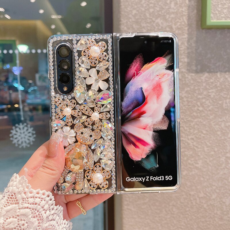 Luxuy Ốp Điện Thoại Hình Gấu Đính Đá Cho samsung galaxy z fold 5 4 3 2 5g