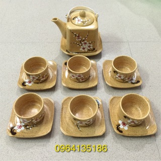 Bộ ấm chén vẽ đào gốm sứ Bát Tràng
