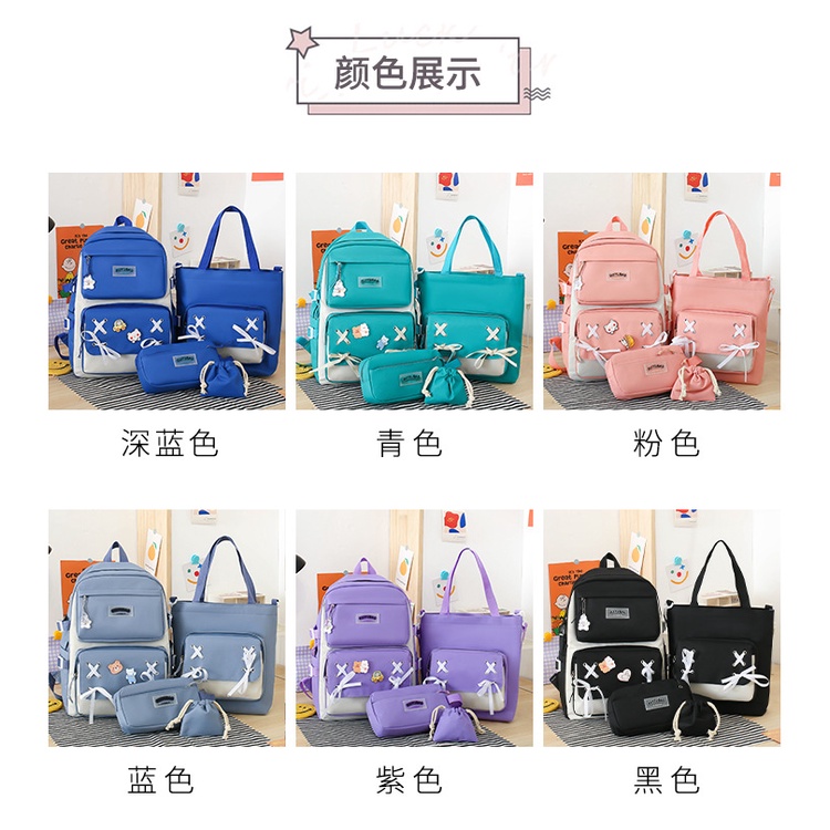 Set 4 Ba Lô JASMIN NOIR Túi Ví Canvas Họa Tiết Hoạt Hình Dễ Thương Cho Nữ