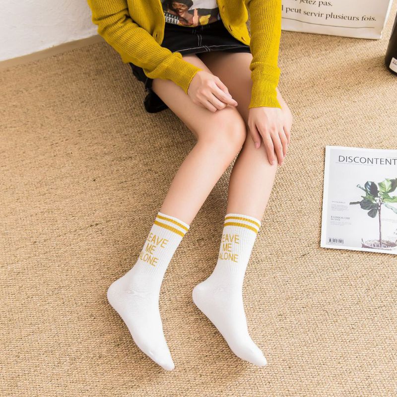 Xiangbao Vớ Cotton Dài Đến Mắt Cá Chân Kẻ Sọc Dọc In Chữ Vui Nhộn Phong Cách Hip Hop Cho Nữ
