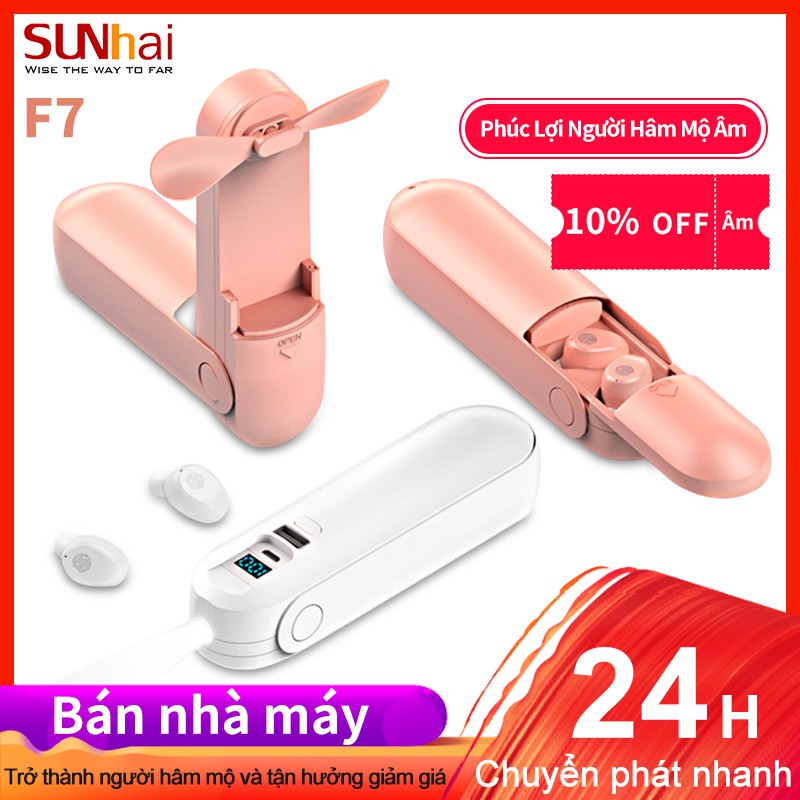 Tai nghe bluetooth Amoi F7 cảm ứng TWS có hộp sạc dạng quạt tích hợp đèn LED hiển thị nguồn