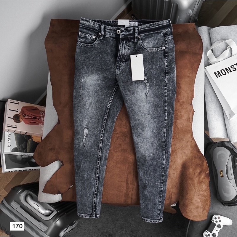 Quần jean nam xám khói slimfit xuất khẩu cao cấp bò co giãn VNXK