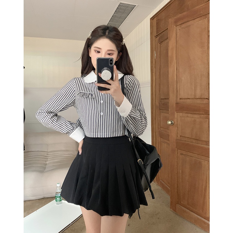 Set Áo Thun Dài Tay Cổ Tròn + Quần short Lưng Cao Thời Trang Hàn Cho Nữ