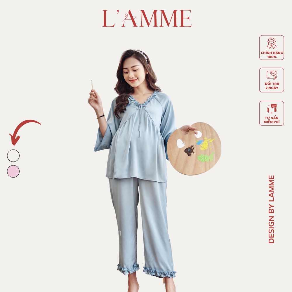 Bộ đồ bầu mặc nhà Claire chất lụa tằm mềm mịn, bầu to mặc thoái mái by LAMME
