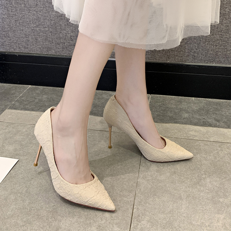 Giày Cao Gót Mũi Nhọn Màu Trơn Phong Cách Thời Trang