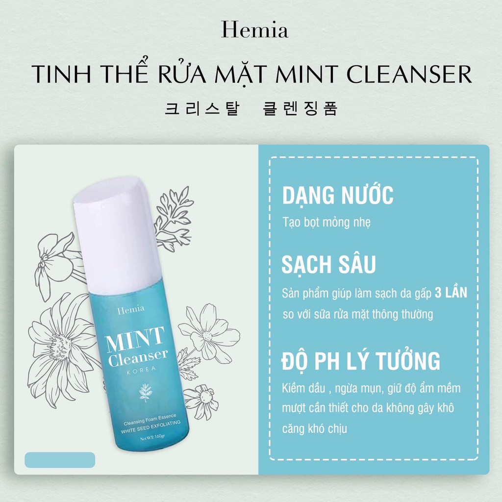 [Chính Hãng] Tinh Thể Rửa Mặt Mint Cleanser Hemia Hàn Quốc - Dưỡng Trắng, Làm Sạch Da, Cấp Ẩm, Kiềm Dầu, Ngừa Mụn | BigBuy360 - bigbuy360.vn