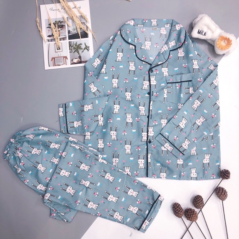 [Kate mềm] Bộ Pijama tay dài quần dài chất mịn mát size 40-60kg