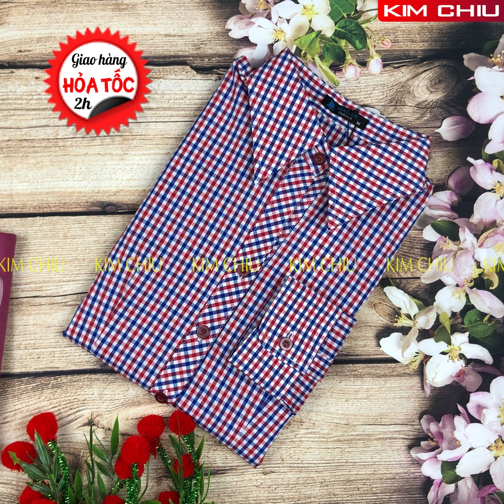 Áo Sơ Mi Nữ Công Sở Kim Chiu Kẻ Caro, Màu Tím Tay Dài Vải Kate Mỹ Đẹp Ít Nhăn Giãn Nhẹ ĐỔI TRẢ THOẢI MÁI. SMTD01