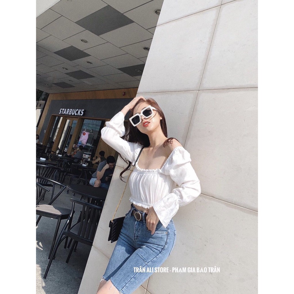 Áo croptop bo tay cổ U sexy