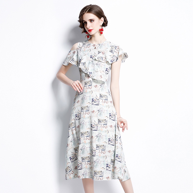 Đầm hở vai họa tiết hoa phong cách vintage xinh xắn dành cho nữ