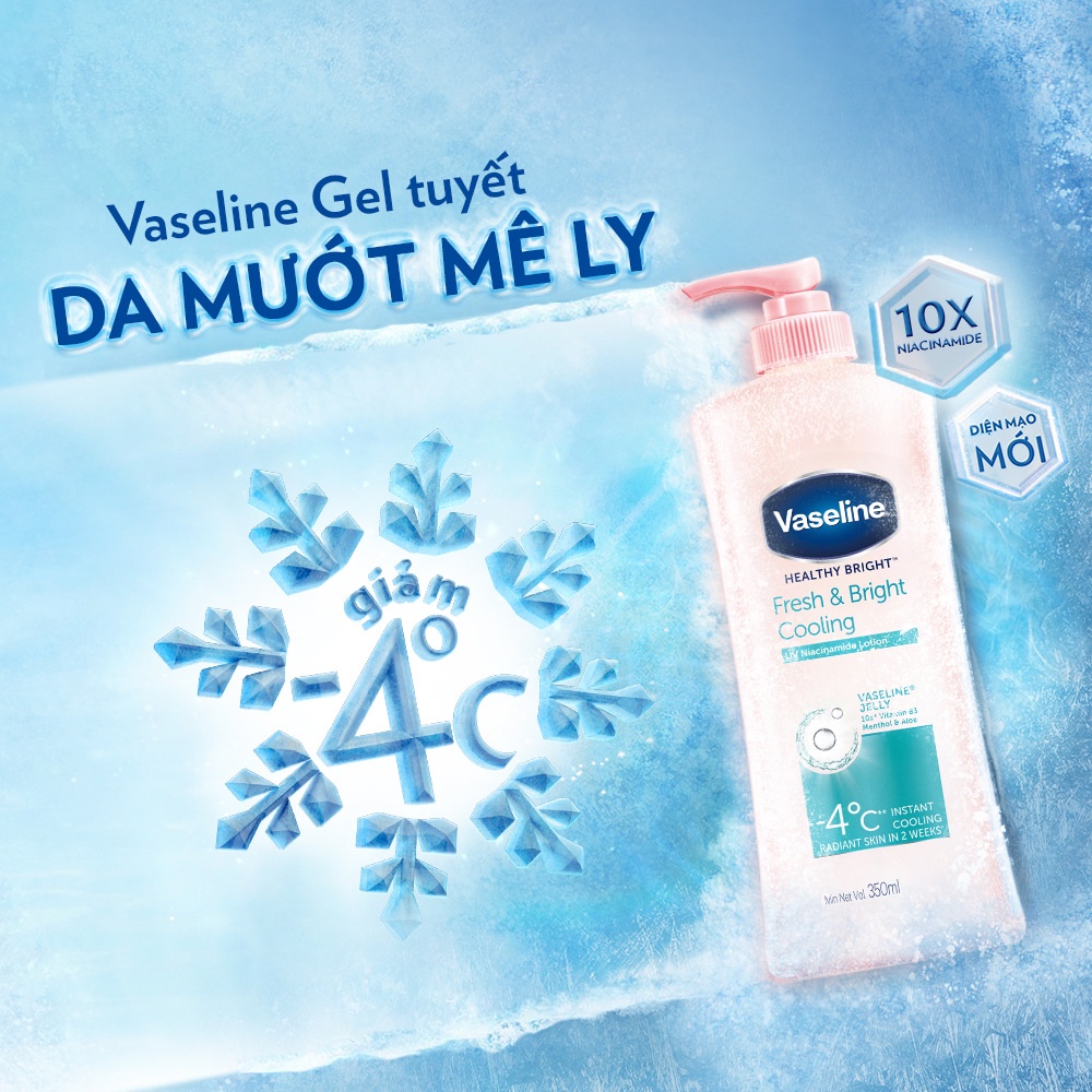 Gel Dưỡng Thể Vaseline Fresh &amp; Bright Cooling Dưỡng Sáng Mát Lạnh 350ml