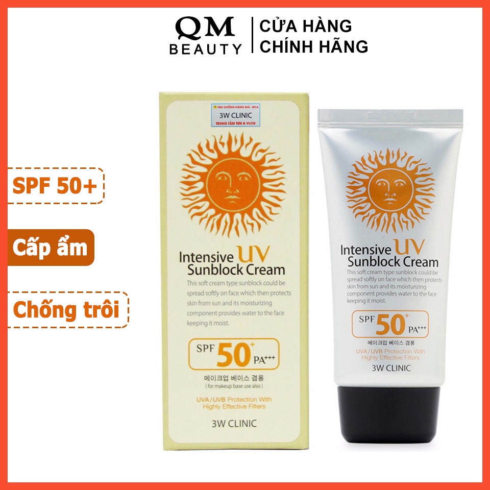 Kem chống nắng 3W Clinic Intensive Uv Sunblock Cream Spf50+ Pa+++ Hàn Quốc