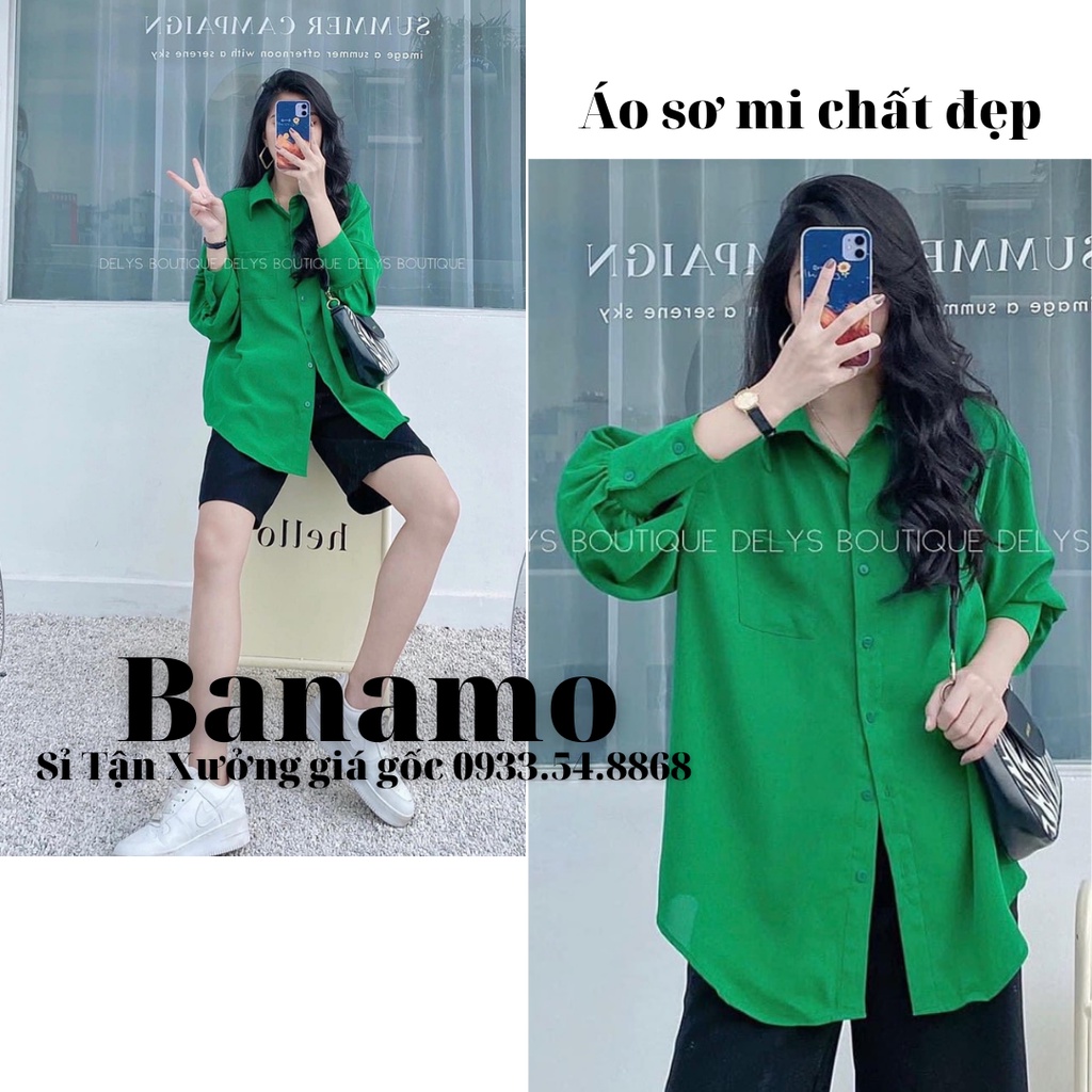 Áo sơ mi nữ dài tay Banamo Fashion áo sơ mi nữ thiết kế màu xanh 324