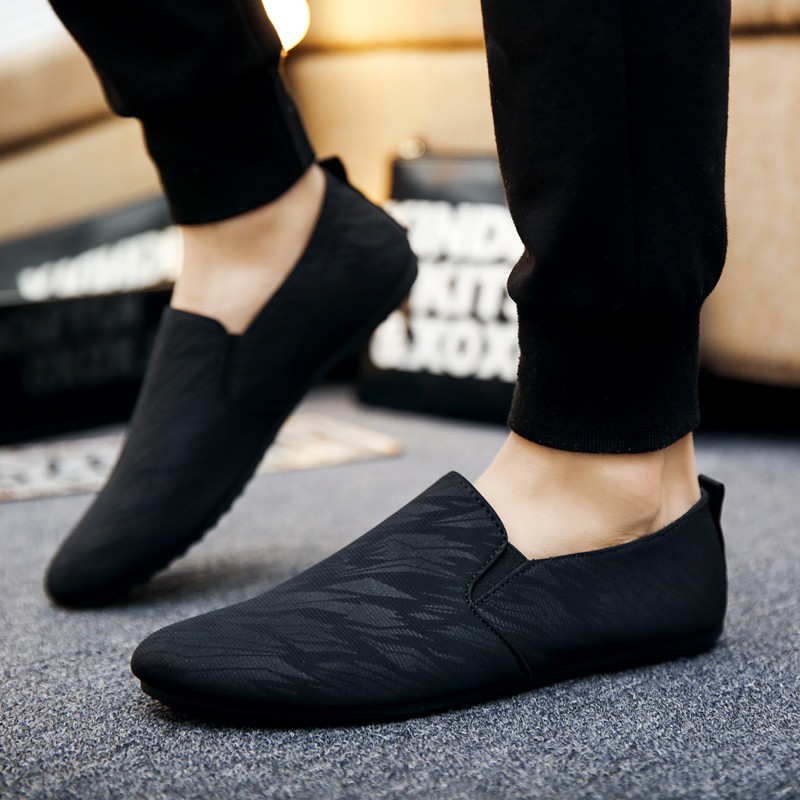 Tặng Tất Lười Khử Mùi Cao Cấp Giày Lười Vải Nam Hàn Quốc Giày lười vải phong cách Màu Đen SS2011