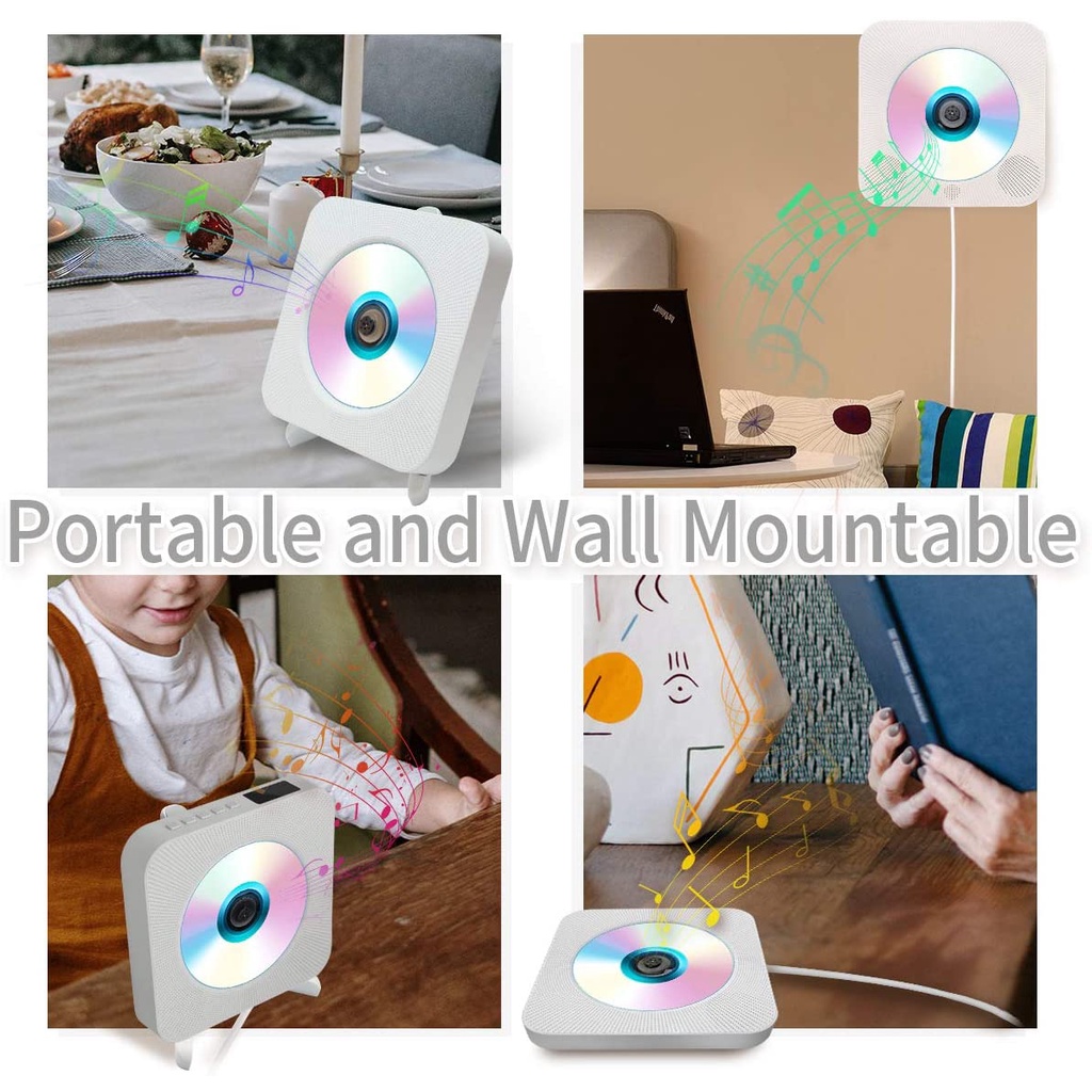 Máy nghe nhạc CD treo tường có màn hình LCD hỗ trợ đài FM Radio CD/Bluetooth/FM/USB/thẻ nhớ SD/AUX