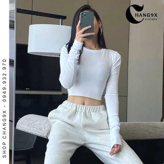 Áo croptop tay dài cổ tròn