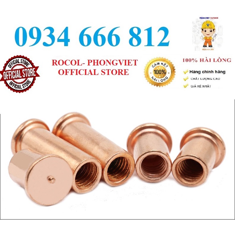 Combo 50c ecu hàn chập hàn nổ M3x6, M3x8,M3x10,M3x12,M3x16,M3x20 thép mạ đồng