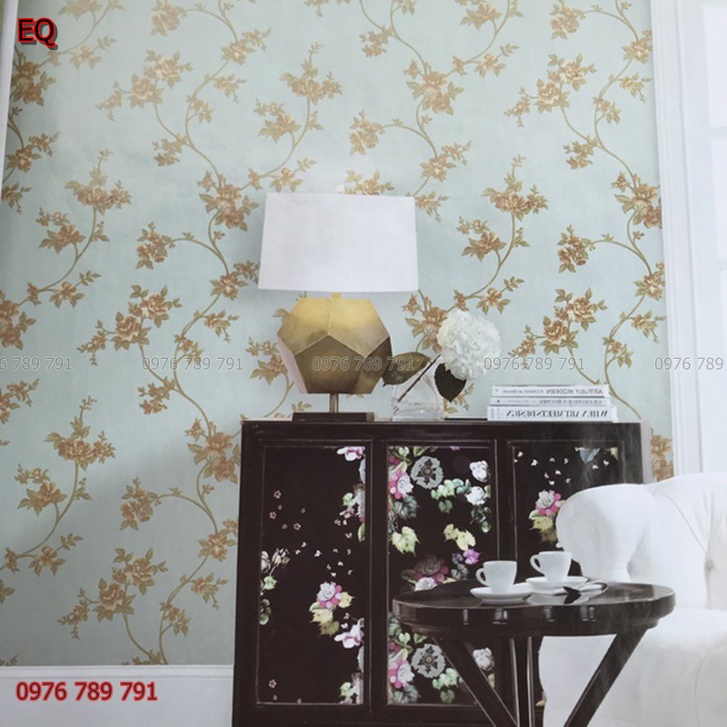 Giấy Dán Tường 3D Phòng Ngủ Hoa Hồng Leo  Phong Cách Vintage Cao Cấp Lụa Không Keo Khổ 10m x 53cm