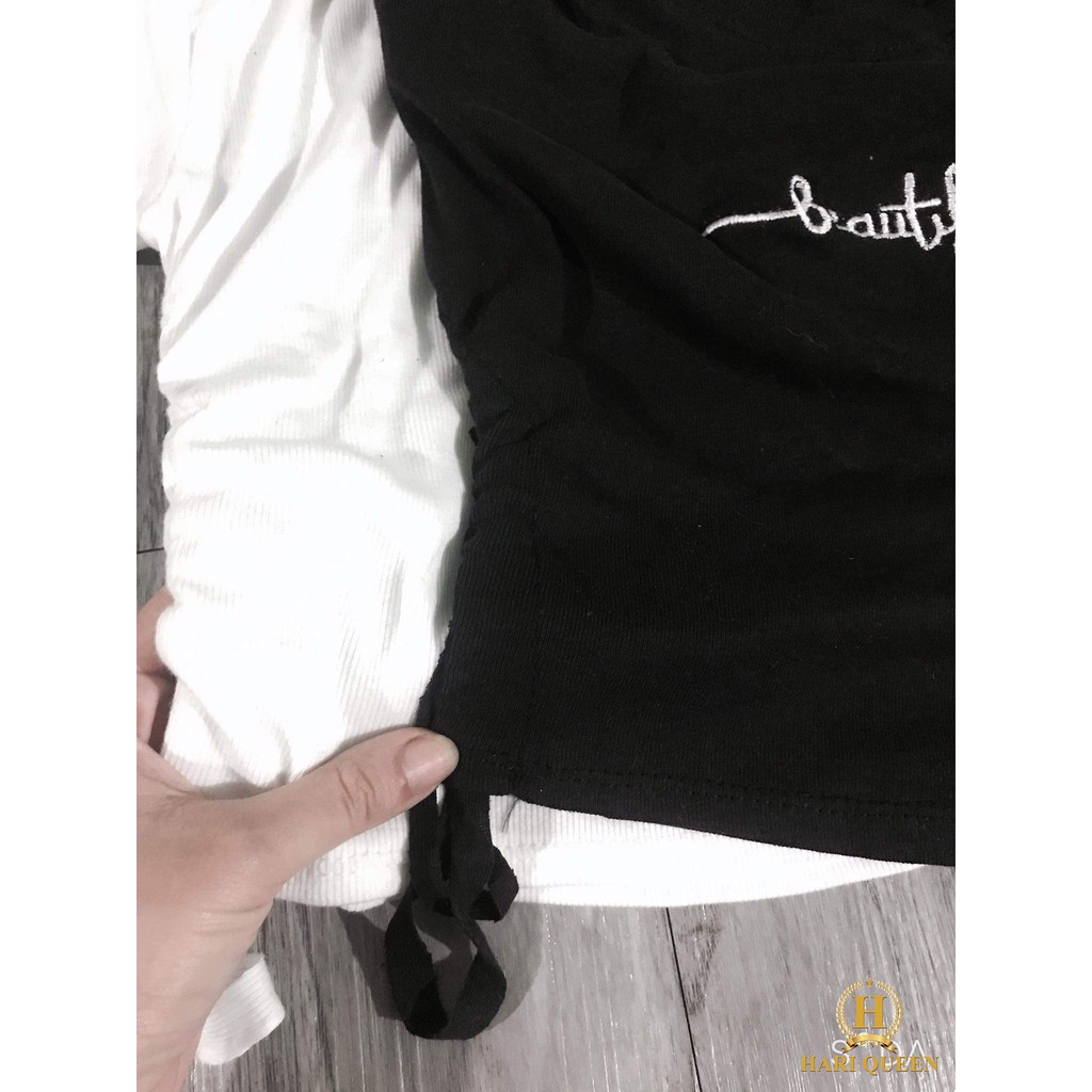 [Mã FAMAYWA giảm 10K đơn 50K] Áo croptop rúm eo thêu chữ Beautiful HARI0320 | BigBuy360 - bigbuy360.vn