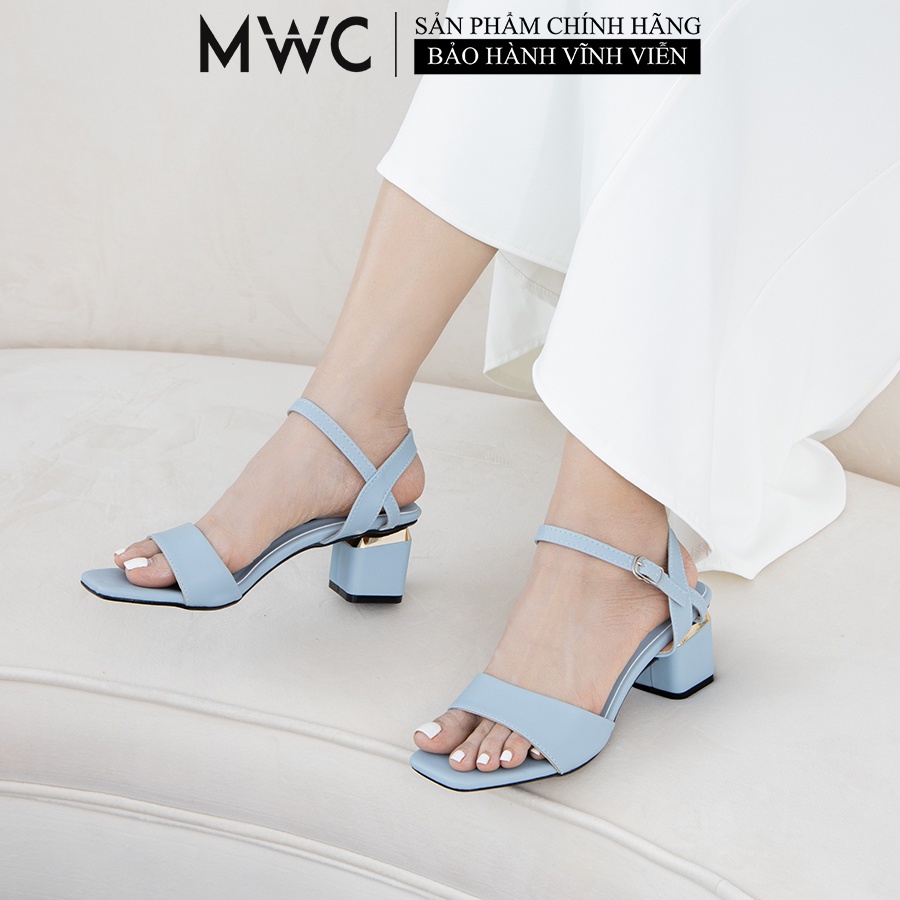 Giày MWC 4177 -  Giày Sandal Cao Gót Đế Vuông Quai Ngang Màu Đen Xanh Siêu Xinh