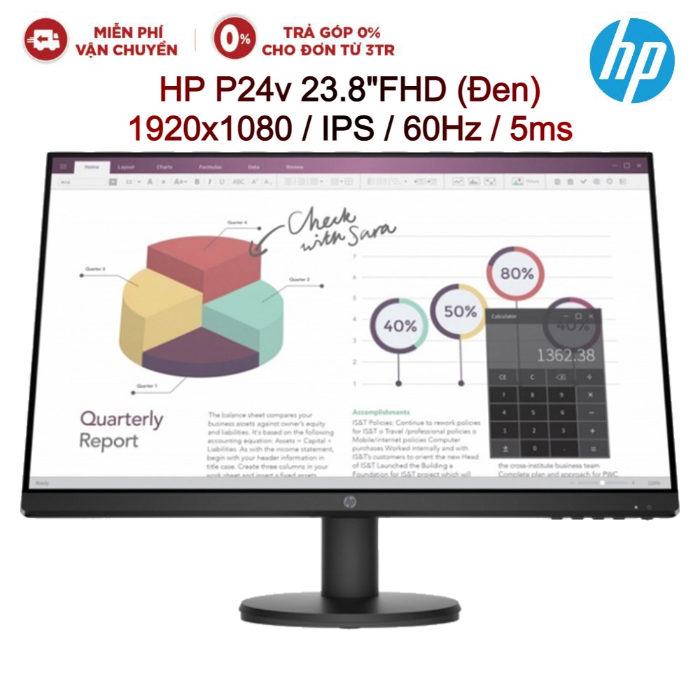 Màn hình máy tính LCD HP P24v 23.8"FHD 1920x1080/IPS/60Hz/5ms | BigBuy360 - bigbuy360.vn