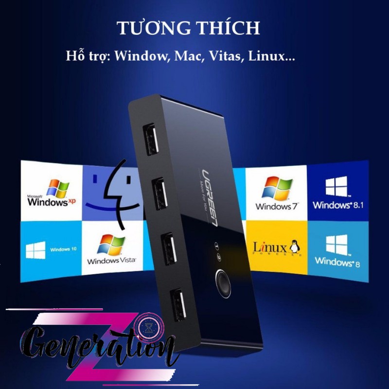 Bộ chuyển mạch (Switch) 2 cổng USB 2.0 chia sang 4 cổng USB 2.0 Ugreen 30767