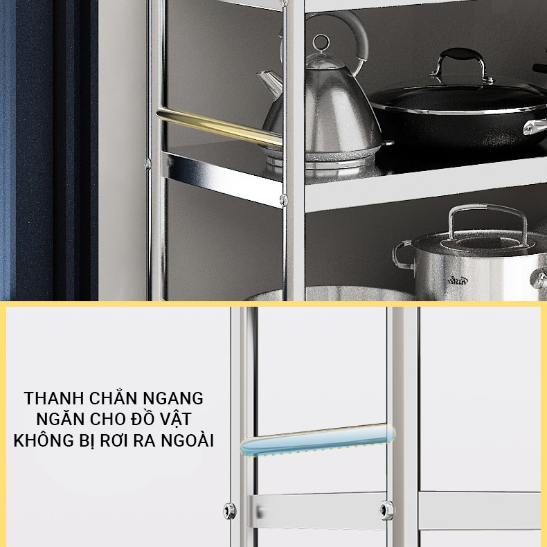 Giá kệ Inox 304 để lò vi sóng, nồi cơm điện, để gia vị đồ nhà bếp VANDO K10