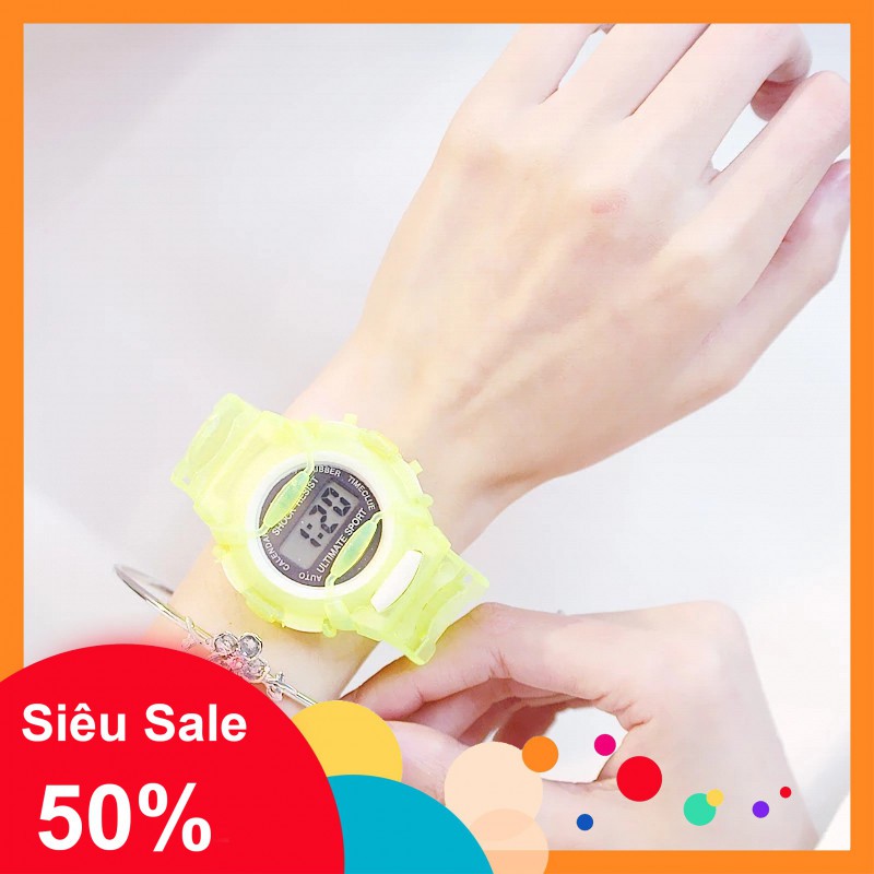 Hàng công ty-Đồng Hồ Thời Trang Trẻ Em Led Điện Tử SHOCK RESIST Chống Nước-Dây trong siliconChất lượng đảm bảo