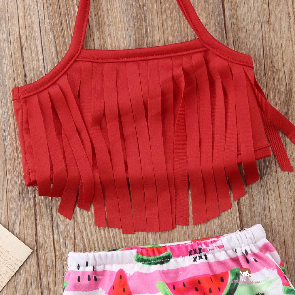 ❤XZQ-Summer Newborn Baby Girl Tassel Bikini Suit Swimwear Fruits Outfits Set Clothes